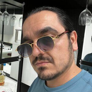 Men Sunglasses Trendy Black Lens Flat Fashion‎ Retro Shades Gold Metal Hip Hop